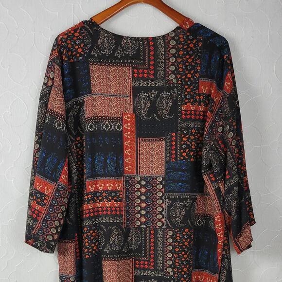 PinkBlush Womens‎ Kimono Cover Up Size L Black Brown Bandana Paisley Print Open - Picture 6 of 9